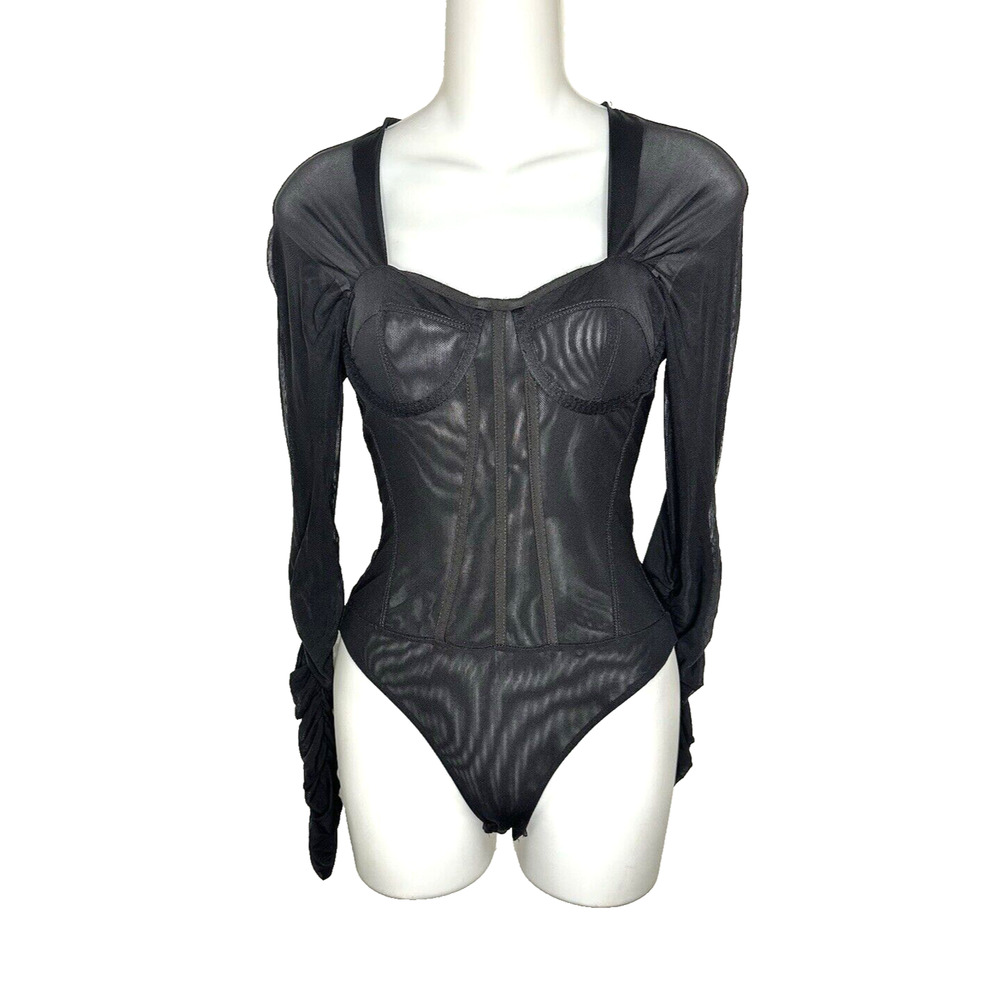 NWOT Bardot Women's Bodysuit Mesh Long Sleeve One-Piece Size‎ XS Black